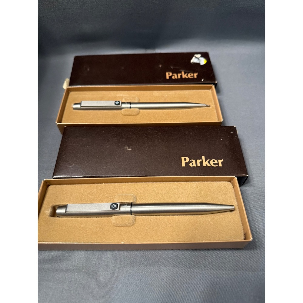 Parker 25 Stainless Steel Ballpoint Pen and Mechanical Pencil Set NOS Boxed
